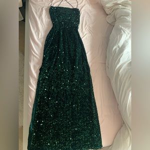 Emerald Green Sequin Long Prom Dress with slits